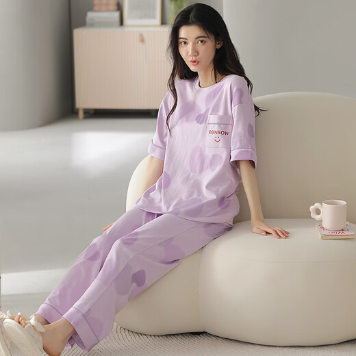 Algodón de verano de algodón de manga corta de algodón de pijama de pijama para mujeres, la ropa para el hogar de algodón puro se puede usar afuera en la primavera de verano y la caricatura de otoño Y9715 m (recomendado 75-95Jin [Jin iguala 0.5 kg])