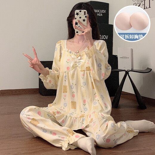 梦特娇（MONTAGUT）2025春秋季云朵棉带胸垫长袖长裤公主风休闲可外穿甜美两件套装女 9934# 均码 m