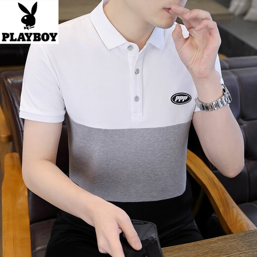 Playboy Seda Seda de seda de seda de manga corta Camisa de solapa de verano Collar Nuevo estilo Collar Top 6227 White M 165