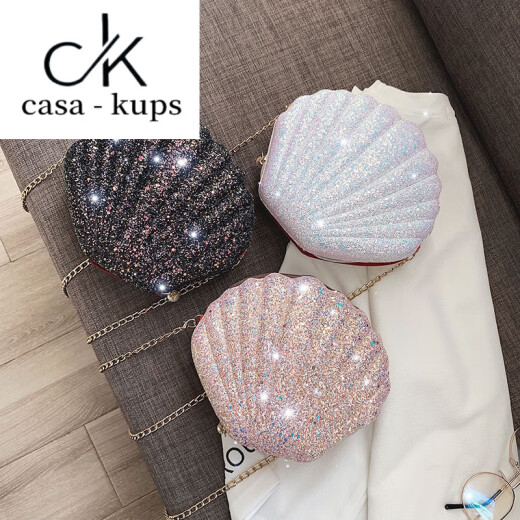 casa-kupsCK斜挎包贝壳包包女2025新款潮链条百搭单肩斜挎小包时尚亮片女包 白色
