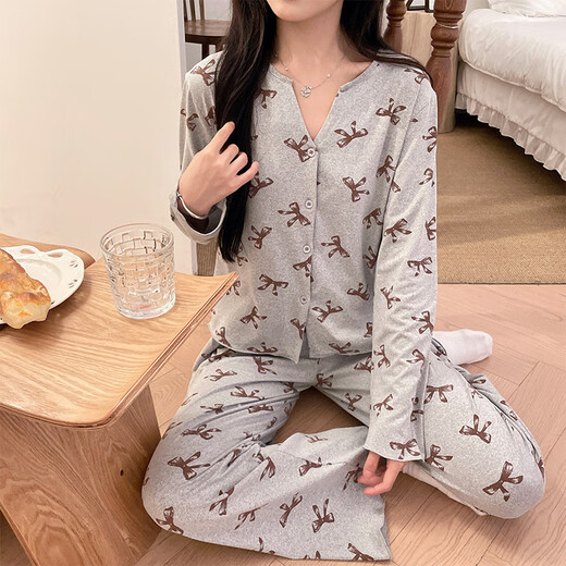 Ziwei Qifeng Hosenteil Pyjamas für Frauen mit Brustpolstern für Frühlings-Langarmjacke Hose Spitze Spitze Home Kleidungsstück Z13803# Graues Drei-teiliger Set 170 m Vorschlag 80-100