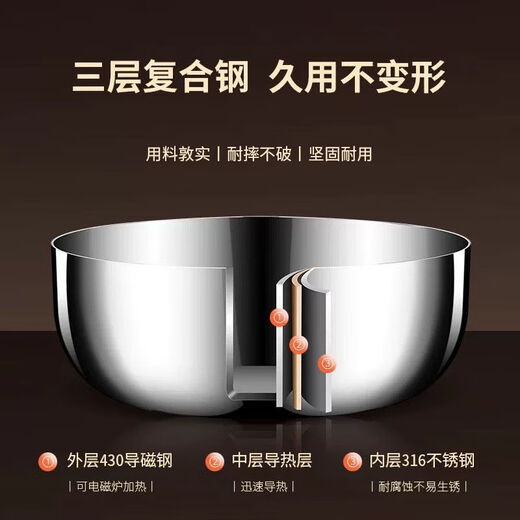Golden Soup and Silver Dumplings 316 Food Grade Stainless Steel Thick Stainless Steel Basin with Cover Kitchen and Basin Egg Beating Basin Wash Basin Soup Basin 32cm Basin Curling + Cover + A Rolling Pin