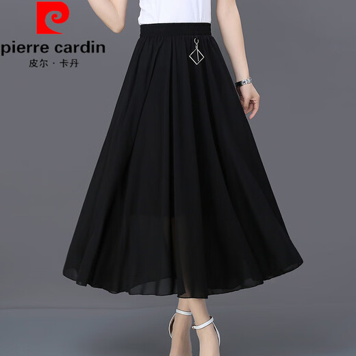 皮尔卡丹（pierre cardin）雪纺半身裙女夏中长款高腰显瘦气质百褶裙2025垂感打底a字长裙子 红色有装饰 XH825 均码 (适合90-145斤左右)