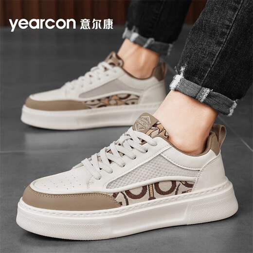 Yierkang Herrenschuhe Casual Board Schuhe Einfacher Stil bequem und atmungsaktiv, ohne die Füße weicher Sohle ohne Müdigkeit Füße kleine weiße Schuhe Sport Schuhe beige/hellbraun 4885 43