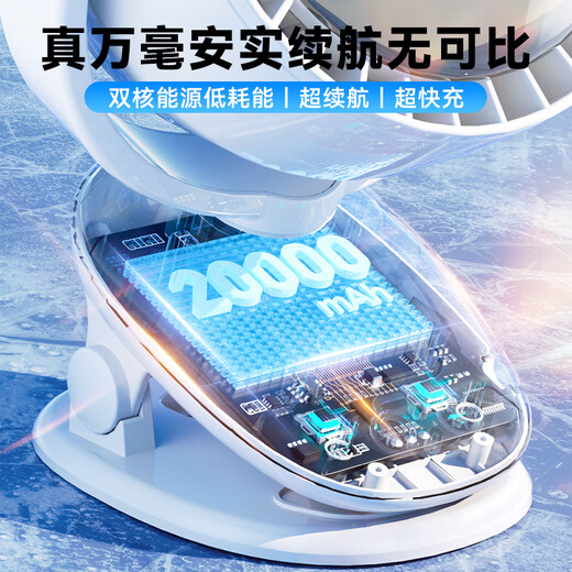 Sawang German desktop fan 2025 new household small silent rechargeable clip fan office student dormitory small 3879 moonlight white automatic shaking head 15000mAh 10 meters cold wind
