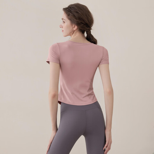 
Lugeli Yoga Clothing Women's Top with Chest Pad Sports Slim Short Sleeve T-shirt Running Quick Dry Pilates Training Fitness Breathable Hollow Yoga Short Sleeve [Shell Powder] L Recommended [105-115Jin[Jin equals 0.5 kg]]