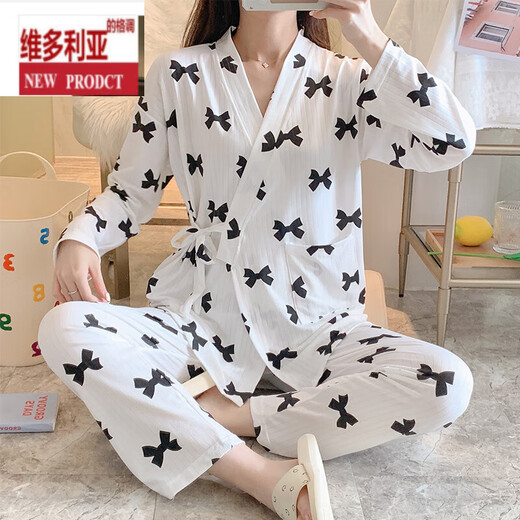维多利亚的格调睡衣女春秋季薄款日式和服秋款棉套装服新款家居服夏 695#查理 M (80-100斤)