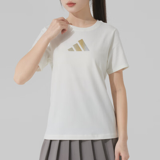 阿迪达斯（adidas）运动套装女 2025夏季新款潮流时尚透气短袖T恤针织休闲短裤两件套 汉玉白+亮光蓝 S
