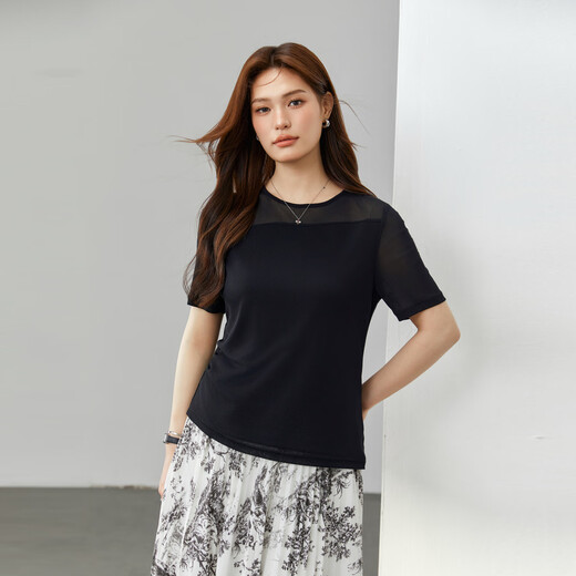 SHOW FIBRE [T-shirt lysel polyvalent plissé de la conception] grande taille Fat MM2025 Summer Nouveau style 1396 noir 5xl