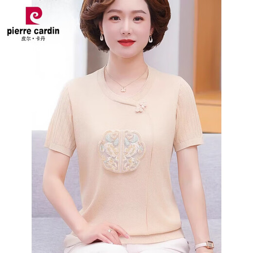 
Pierre cardin summer clothing for middle-aged and elderly women new Chinese knitted shirt fashionable short-sleeved T-shirt mother summer ice silk top set 9922 blue gray M Recommended 85-100 Jin [Jin equals 0.5 kg]