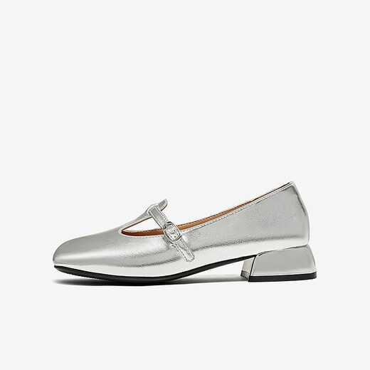 Best 25 Herbst Marie Jane Schuhe Retro Dicke Absatz Frauen Singles Schuhe B9929CQ5 Silber 37