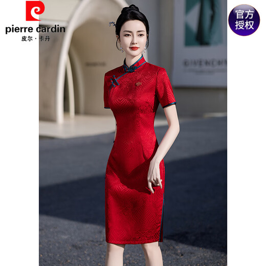 Pierre cardin red flag Kaisheng cheongsam summer new style 2025 college entrance examination young mothers daily wearable dress excellent 679 green big flower buckle S