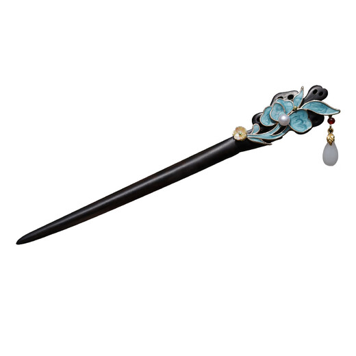 Kamalun (KAMALUN) new Chinese style hairpin for women, antique style imitation dotted green burnt blue butterfly double-sided high-end Hanfu hair accessories step sandalwood hairpin Xiangyun butterfly burnt blue + boutique gift box