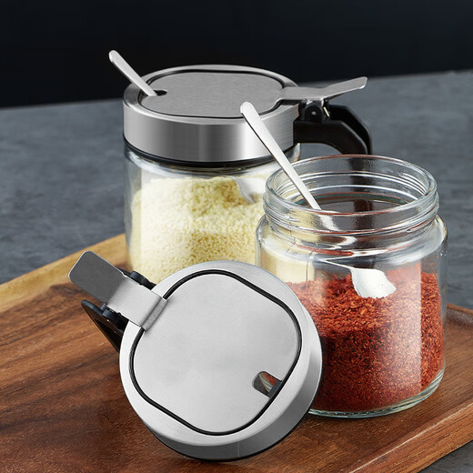 Bodenju high-end kitchen seasoning box salt shaker seasoning jar glass seasoning bottle household seasoning jar storage box combination set lead-free glass (can hold 400g salt) 350ml sharing pack 2 (free stainless steel spoon + label)