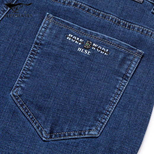 Sept Wolf (SW1960) Summer Coton Stretch Cotton Stretch Jeans pour hommes Loose d'âge moyen des vêtements de papa moyen Pantalon pour hommes Business Long Bleu moyen (3881 Spring and Automne Style) régulier 33 (2 pieds 6)