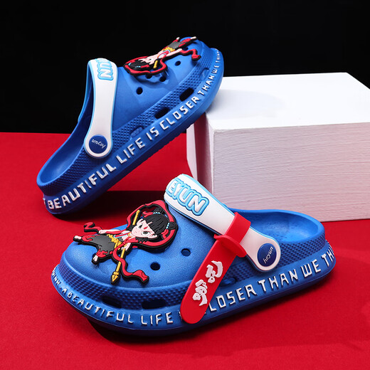 Changxiang huili Nezha Chaussures de trou pour enfants pour garçons en été nouveau style pour la tête de sac non glissant pour filles bébé garçon garçon portant des chaussures de plage bleu foncé [nezha] 30