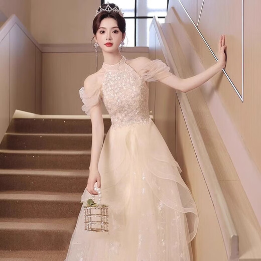 
Kaizitu evening dress for women's birthday party adult ceremony graduation ceremony host champagne color XL
