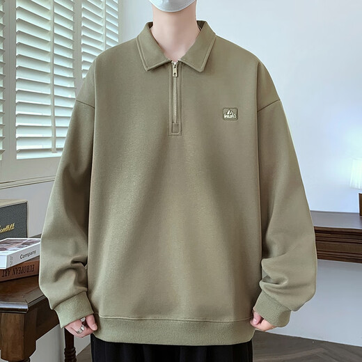 Hualin Fashion New Revers Sweatshirt Herren-Langsalz Trendy Shirt Lose Hong Kong Style T-Shirt Spring und Herbst 9926 Green XL 115-130jin [Jin entspricht 0,5 kg]