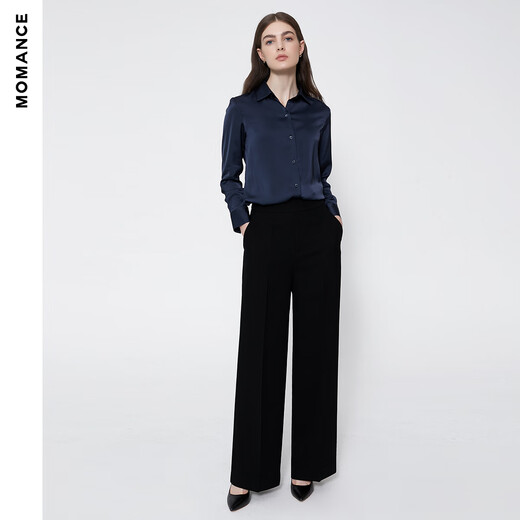 MOMANCE basic wide-leg pants, triacetate, commuting, drape and crisp, pockets, high-waisted, straight-leg pants, black L