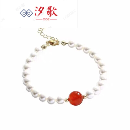 汐歌金店款2025新款手链女珍珠手串情侣款简约百搭手链 M1049珍珠手链红色
