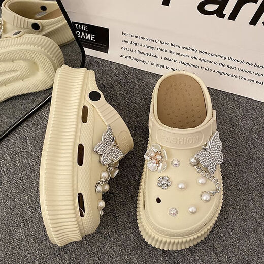 Réduisez mignon Chaussures de trous de papillon de dessin animé pour femmes avec une merde épaisse se sent sandales blanc laiteux [9905] Crystal papillon 38 Taille 39 [Convient pour 37-38 pieds]