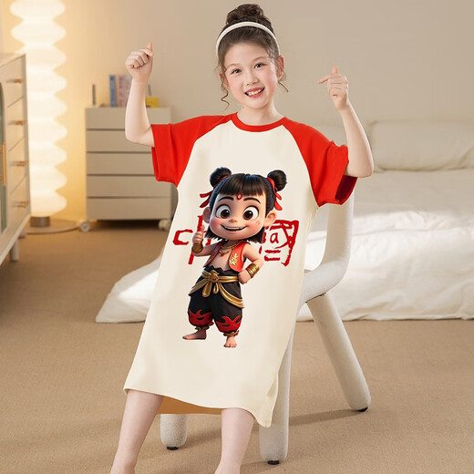 Padre-hija madre-hija camisón verano algodón puro algodón puro niñas delgadas pijamas medianos medianos niños grandes niñas de verano ropa para niños b1283 nezha [100 camisón de algodón puro] de una talla recomendada 133cm55 jin [jin iguala 0.5 kg] dentro de [14 tamaños]