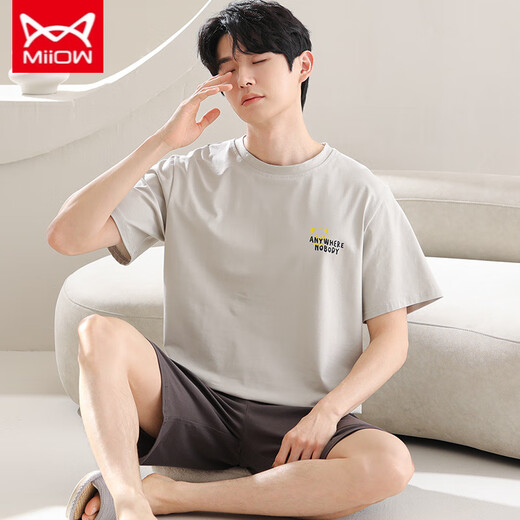 Catman Miiow New Herren Pyjamas Summer Shorts Shorts Modal Cool Thin Style Plus Size Rund Neck 9713 L [Gewicht 100-120 Jin [Jin entspricht 0,5 kg]]]
