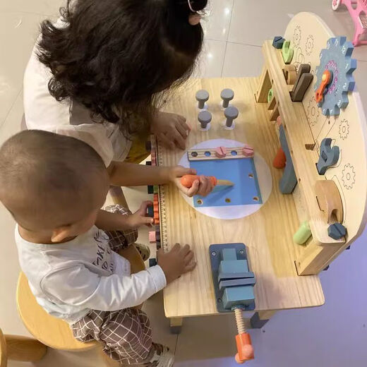 幼乐比过家家玩具木制维修工具台儿童动手脑能力锻炼培养早教模仿 YLB 大号黄色工具台+配件