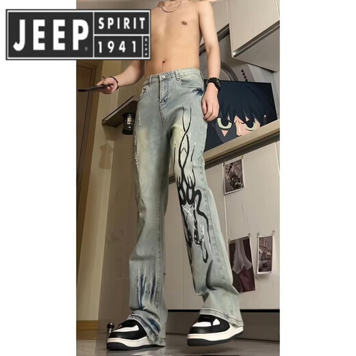 Jeep Spirit Jeep Flame Jeep Jeans Herren Sommertrendmarke Straight Hosen High Street Style 692-Black 2xl [135-150jin [Jin entspricht 0,5 kg]]