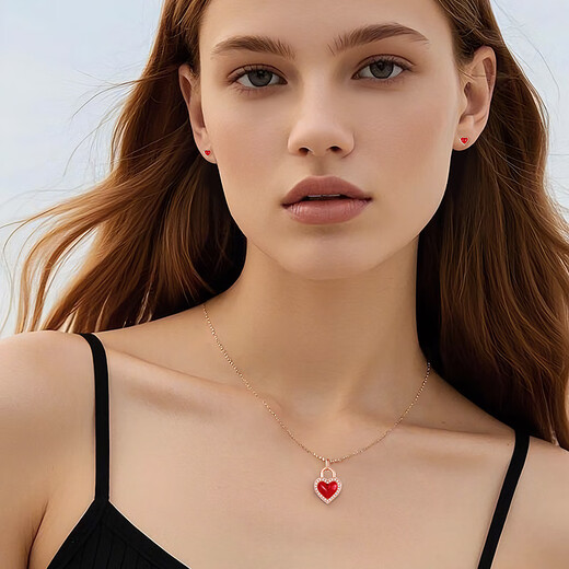 Lie Rui Jewelry 18K Gold Diamond Inlaid Pendant Beloved Heart Burnt Blue 3D Hard Gold Valentine's Day Gift Love Pendant 18K Gold Diamond Pendant