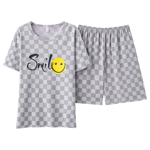 Pyjamas modal pour femmes été 2025 Nouveau coton pur coton à manches courtes à manches minces gras mm200jin [Jin est égal à 0,5 kg] grande taille de vêtements pour filles costumes à manches courts-Q1392 SMIEY SMILEY FACE L FEMMES STANDARD 2X Recommandation 1e