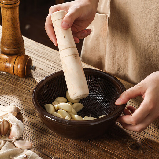Baichao old-fashioned hammer household garlic pounder, pepper preserved egg, tea bowl, baby grinder, rice paste ceramic masher, 16cm hammer with stick (high style)
