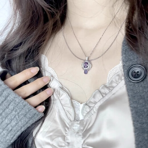 Originaldesign von Yadige Zijinsong Amethyst Tanzanit Perlenkette Sterling Silber Clavicle Kettenkette Stapelzubehör Nische Zijinsong] Sterling Silber Halskette Gesamtlänge 40+5 cm