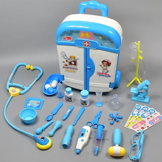 Kinderhaus Spiel Little Doctor Nurse Toy Set Girl Boy Krankenhaus Babyinjektion Stethoskop Trolley Hülle Blaues Koffer 17 -teiliges Set