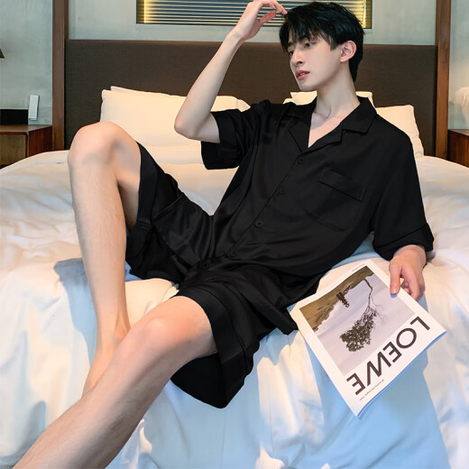 Catman Miiow Pajamas Men Summer Seda de seda de seda corta Summer Sumly Silk Style se puede usar fuera del traje de ropa para el hogar S1381 Men 3xl