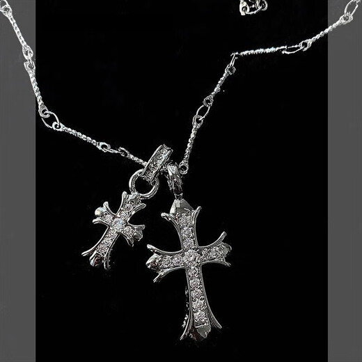QUAMER Old Phoenix Gold Store Double Cross Zircon Long Sweater Chain Women's 2025 New Light Luxury Niche Fashion Silver Long Necklace 1479