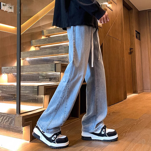 JEANSWEST scimitar micro-flared jeans for boys American high street spring and autumn new wide-leg straight casual flared pants for men autumn 621 black drawstring style XL 135-155Jin Jin is equal to 0.5 kg