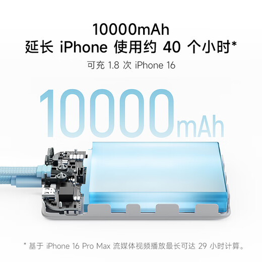 CUKTECH酷态科【3C认证可上飞机】CP12磁吸充电宝自带线MagSafe无线10000毫安22.5W快充适用苹果16/15小米