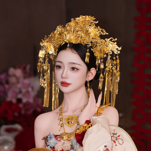 VAN OCEAN ANNORA Bridal Chinese style hair accessories golden large phoenix crown ancient style palace gorgeous and elegant Xiuhe suit national style dress knot phoenix crown MT086