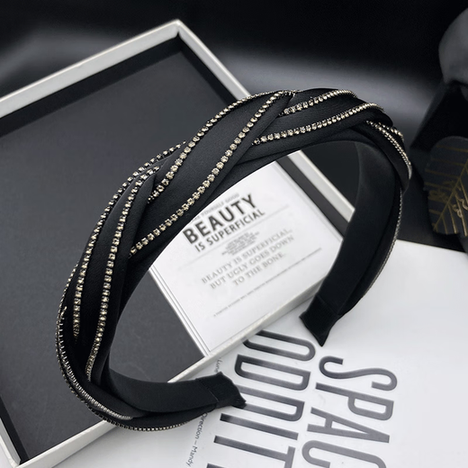 Kamalun (KAMALUN) 2025 New Flash Diamond Headband Light Luxurious High-crested Headband Showing Face Small Temperament Headband Women’s Pressed Hair Card Gift for Girlfriend Black + Brand Gift Box