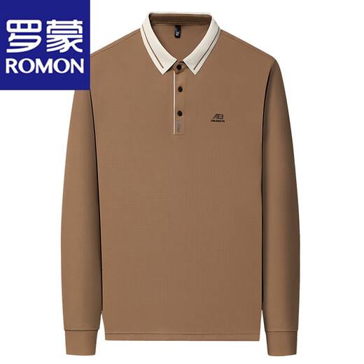 罗蒙（ROMON）高端男士长袖t恤2025春秋薄款中年爸爸翻领POLO打底衫秋装上衣服 16823浅绿长袖 XL 175【建议130-155斤】