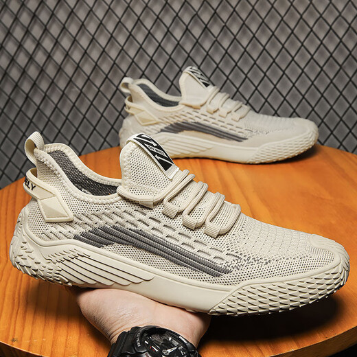Huilijun Shoes Summer para hombres Breatable 2025 Nuevos zapatos de malla livianos delgados Flying Mesh Conducción Anti-Odor Sports Casual Shoes 9893 Beige [Versión mejorada] 39