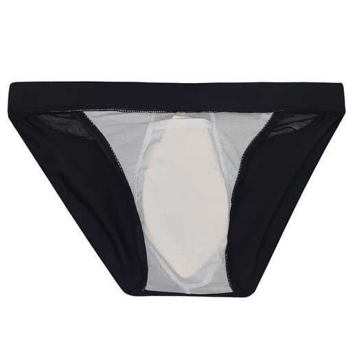 UXH high cut swimming trunks men's back mesh sexy solid color triangle swimming trunks cup European and American bikini trendy swimsuit black + sponge pad XL