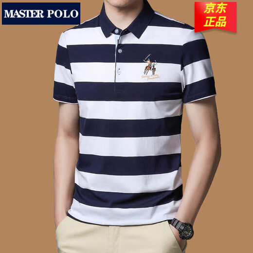 Master Polo Striped Polo Shirt Summer Business Casual Men Kurzärmelte T-Shirt Revers Cotton T-Shirt Lose Trend Top 3882 Grüne Streifen m