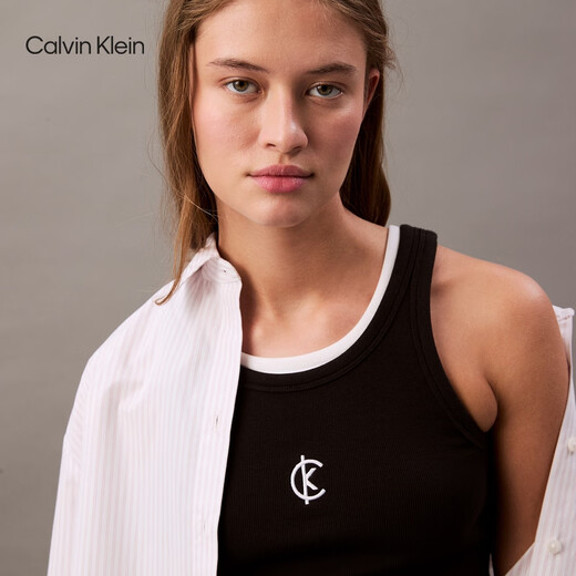 Calvin KleinJeans【明星同款】25春夏新款女ck罗纹弹力修身背心T恤47B829G UB1-太空黑 M