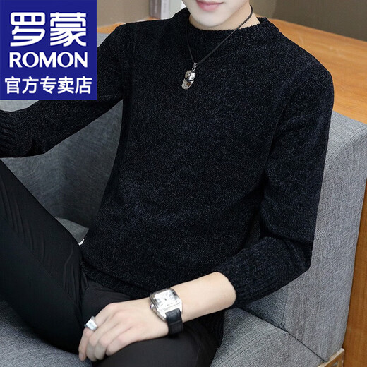 罗蒙（ROMON）毛衣男冬款韩版潮流翻领套头男休闲打底衫上衣服非羊休闲毛衫绒衫 M9901米色 XL （约125-140斤）