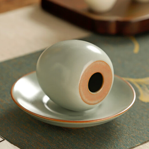 Zhumingtang Ru kiln opens slices to raise tea pets, simulated tea eggs, tea table decorations, exquisite and creative purple clay pot accessories, lucky tea play, Tianqing Ru kiln tea eggs + bottom tray, upgraded version, faster opening, no Specifications