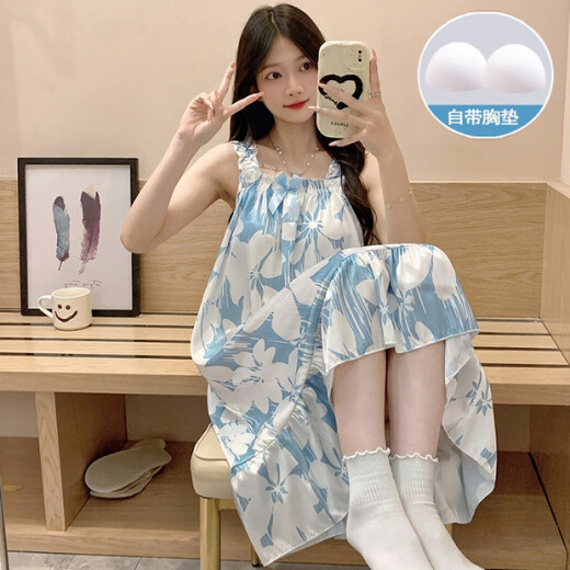 单南卫2024新款夏季冰丝人字斜纹吊带睡裙女带固定胸垫甜美可外穿家居服 JDX-3888Q# L 165