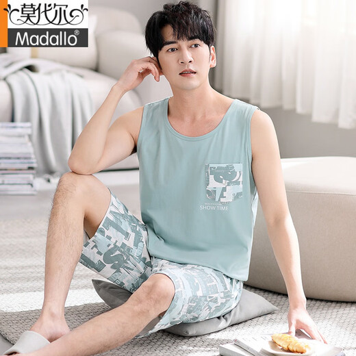 Modal pajamas men's summer thin vest sleeveless shorts home clothes summer simple casual men's outfit M1047 gray blue M [Suggested 100-120 Jin [Jin equals 0.5 kg]]