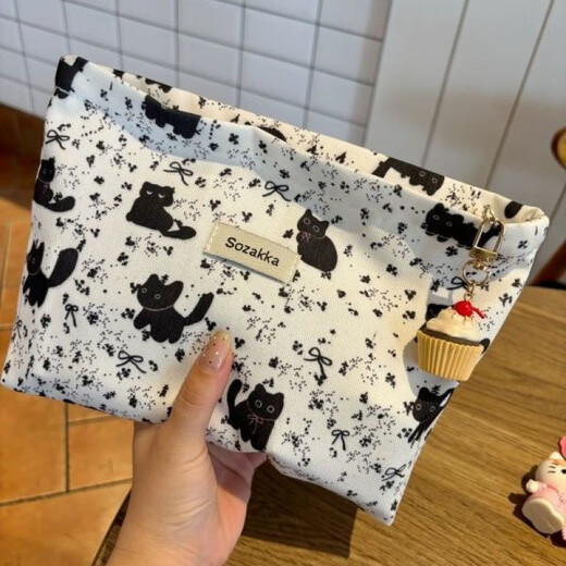 Vinoya clutch bag cat girl large capacity makeup bag portable small items storage bag travel headphone bag clutch bag little yellow cat clutch bag 21*0*17cm